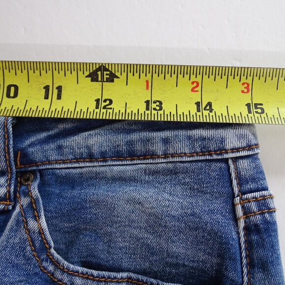 Distressed Denim High-Waist Shorts Women Size L Raw Hem Button Fly Ripped - Picture 7 of 10